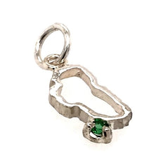 Small Sterling Silver Outline of Lake Tahoe Charm with One Round Simul