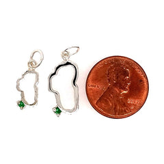 Small Sterling Silver Outline of Lake Tahoe Charm with One Round Simul