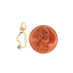 Small Yellow Gold Lake Tahoe Outline with Emerald Charm for Charm Bracelet