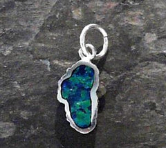Small Sterling Silver Lake Tahoe Charm with Created Opal on a Jump Rin