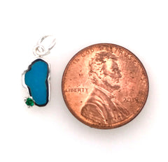 Small Sterling Silver Lake Tahoe Charm on a Jump Ring with Turquoise I