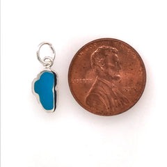 Small Sterling Silver Lake Tahoe Charm with Turquoise on a Jump Ring.