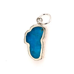 Medium Sterling Silver Lake Tahoe Charm on a Jump Ring with Inlaid Tur