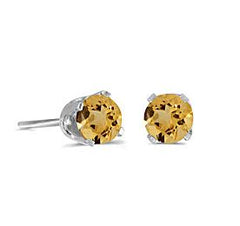 14 Karat White Gold Stud Earrings with Round 5mm Citrines