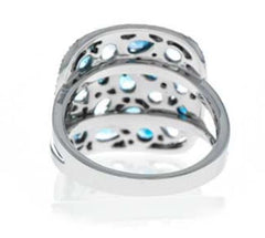 14KWG Ring w/ Assorted Blue Topazes & Diamonds - Sz 6.5
