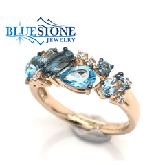 14kt Yellow Gold Topaz & Diamond Ring- Size 7
