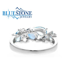 14kt White Gold Multi-Blue Topaz & Diamond Ring- Size 7