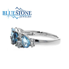 14kt White Gold Multi-Blue Topaz & Diamond Ring- Size 7