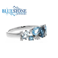14kt White Gold Multi-Blue Topaz & Diamond Ring- Size 7