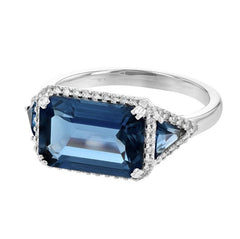 14 Karat White Gold Topaz and Diamond Ring- size 6.25