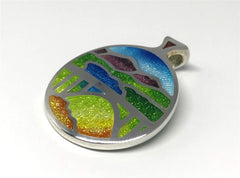 Fine Silver Enamel Truckee Pendant of Donner Lake & Rainbow Bridge in