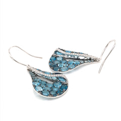 14KW Gold Earrings w/ Sky, London & Swiss Blue Topaz & Diamonds