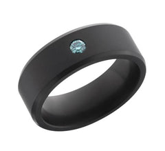 Black Diamond 8mm Band with Blue Diamond- Size 10.5