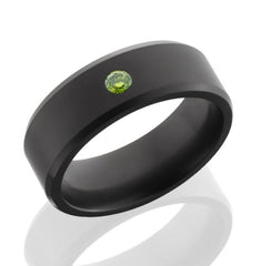 Solid Black Diamond Band with Green Diamond-size 10