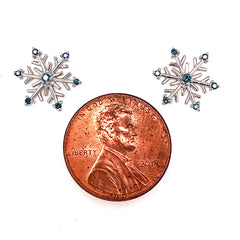 14 Karat White Gold Snowflake Earrings with Blue Diamonds