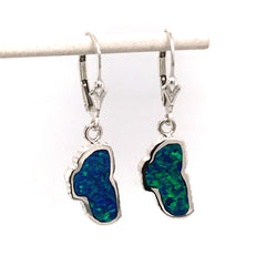 Medium Silver Leverback Lake Tahoe Earrings with Lab Grown Opal