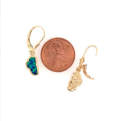 Small 14 Karat Yellow Gold Lever Back Earrings with 2 Lake Tahoe Lab G