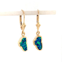 Small 14 Karat Yellow Gold Lever Back Earrings with 2 Lake Tahoe Lab G