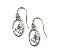 Silver Medium Oval Tree and Mountain Earrings