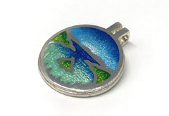 Fine Silver Enamel Emerald Bay California Pendant
