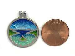 Fine Silver Enamel Emerald Bay California Pendant