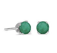 14 Karat White Gold 4mm Emerald Stud Earrings