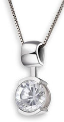 Lady's Sterling Silver Rhodium Pendant Length 18 With One Round Cubic