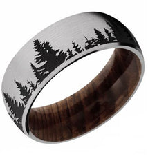 8mm Titanium Satin Finished Domed Band with Natural Sequoia Wood Sleev