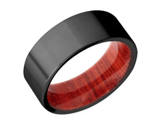 Black Zirconium 8mm Ring with a Redheart Hardwood Sleeve- Size 9