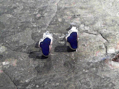 Sterling Silver Stud Earrings with 2 Lake Tahoe Shaped Lapis Gemstones.