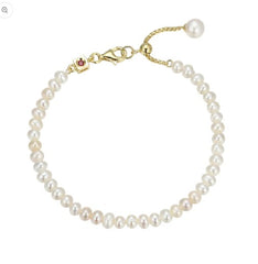 Gold Plated Pearl Adjustable Bracelet - 7.5"