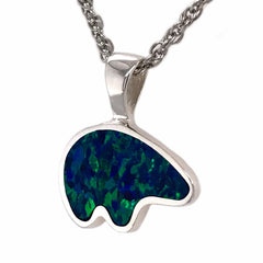Large Sterling Silver Bear Pendant with Lab Grown Opal. Measures 3/4"