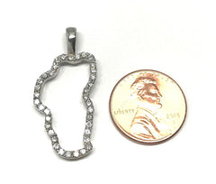 Large 14 Karat White Gold Diamond Lake Tahoe Outline Pendant with 37 R
