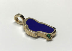 Large 14 Karat Yellow Gold Lake Tahoe Pendant with Lapis & Emerald