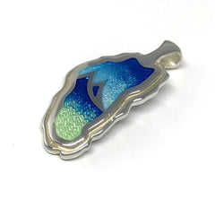 Fine Silver Lake Tahoe Enamel Pendant named the "Lake Tahoe Mountain R