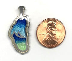 Fine Silver Lake Tahoe Enamel Pendant named the "Lake Tahoe Mountain R
