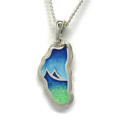 Fine Silver Lake Tahoe Enamel Pendant named the "Lake Tahoe Mountain R