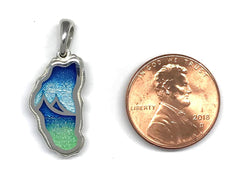 Fine Silver Lake Tahoe Enamel Pendant named the "Lake Tahoe Mountain R