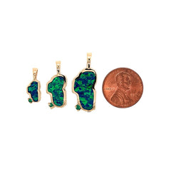 Large 14 Karat Yellow Gold Lake Tahoe Pendant with Lab Grown Opal and