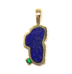 Medium 14 Karat Yellow Gold Pendant with a Lake Tahoe Shaped Lapis Gem