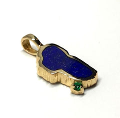 Medium 14 Karat Yellow Gold Pendant with a Lake Tahoe Shaped Lapis Gem
