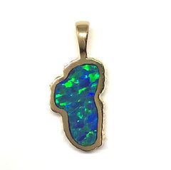 Medium 14 Karat Yellow Gold Lake Tahoe Pendant with Lab Grown Opal.
M