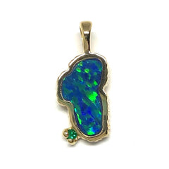 Medium 14KYG Lake Tahoe Pendant w/ Lab-Opal & Emerald