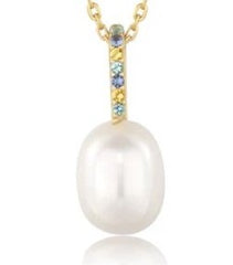 Gold Plated Pearl And Colored Gemstone Necklace - 20"