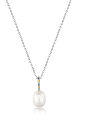 Silver Pearl And Colored Gemstone Necklace - 20"