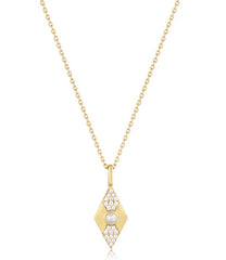 Gold Plated Pearl And Cubic Zirconia Gemstone Necklace - 20"