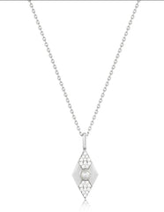 Silver Pearl And Cubic Zirconia Gemstone Necklace - 20"