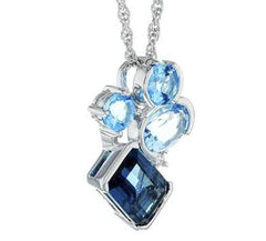 14 Karat White Gold Pendant with One Emerald Cut London Blue Topaz, 2