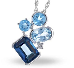 14 Karat White Gold Pendant with One Emerald Cut London Blue Topaz, 2