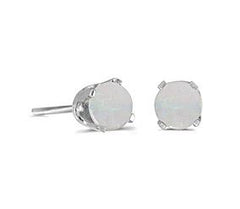 14 Karat White Gold Stud Earrings with Round 5mm Opals